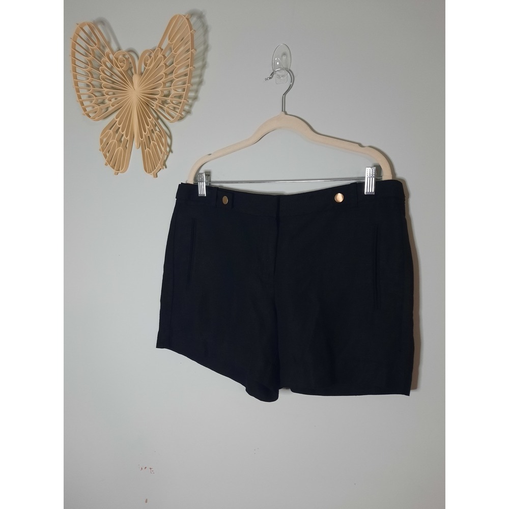 White House Black Market Black Linen Blend Shorts Gold Button Size 10